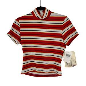 Rampage Vintage Deadstock Crop Top size Medium Highneck Red multi Stripe zipper
